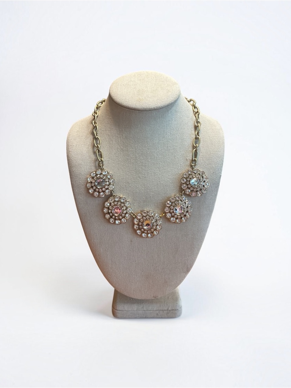 J Crew Crystal Cluster Gold Tone Statement Necklace